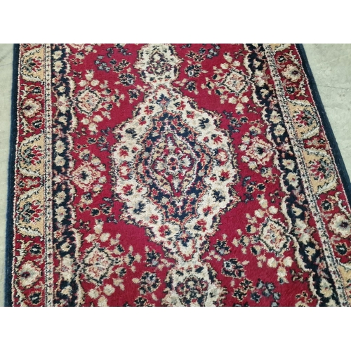 394 - Long Persian Style Hand Woven Runner / Corridor Carpet with Traditional Colours and Geometric Patter... 