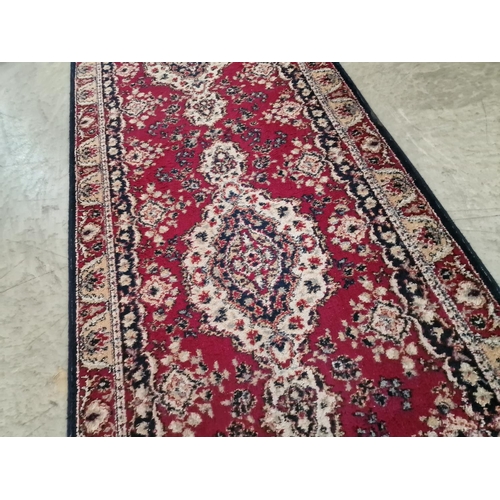 394 - Long Persian Style Hand Woven Runner / Corridor Carpet with Traditional Colours and Geometric Patter... 