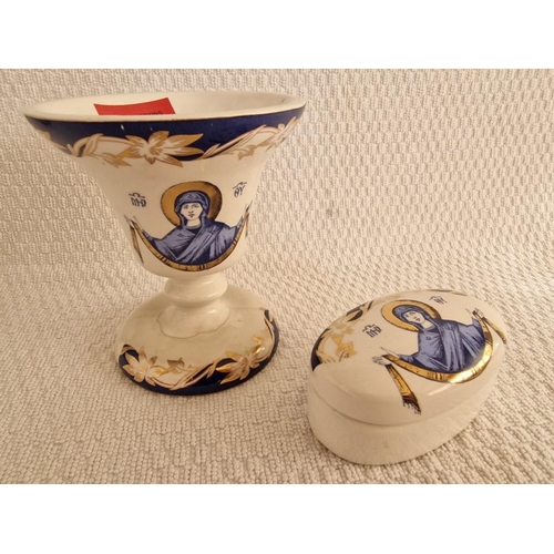 62 - Vintage Cypriot Porcelain Oil Burner (Goblet Style) with Religious Decoration, Together with Similar... 