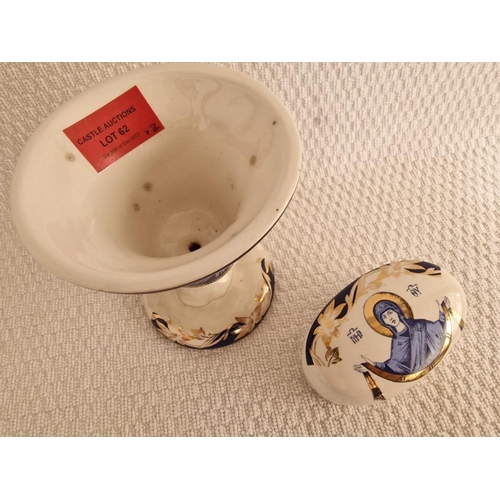 62 - Vintage Cypriot Porcelain Oil Burner (Goblet Style) with Religious Decoration, Together with Similar... 