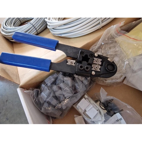 408 - Box / Roll of LG UTP Cable, CAT 5, Approx. 700, Together with 2 x Cables, Crimping Tool and End Piec... 