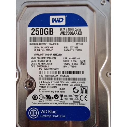 413A - 4 x Computer Internal Hard Drives; Samsung 500GB HD502HJ, Seagate 500GB ST500DM002 and 2 x WD 250GB ... 