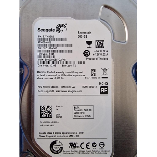 413A - 4 x Computer Internal Hard Drives; Samsung 500GB HD502HJ, Seagate 500GB ST500DM002 and 2 x WD 250GB ... 