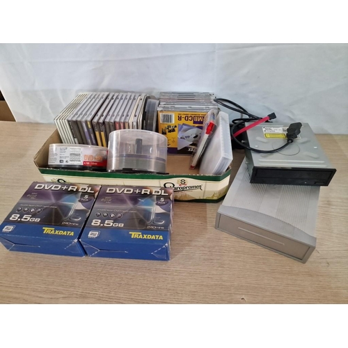 413B - Large Collection of Blank DVDs & CDs, USB Tech CDROM / DVD Enclosure and 'H.L Data Storage' DVD ReWr... 