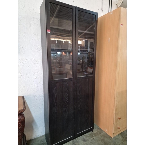 276 - Black-Ash Wood Effect 6-Tier Unit with Part-Glazed Double Doors, (Approx. 80 x 30 x 202cm)