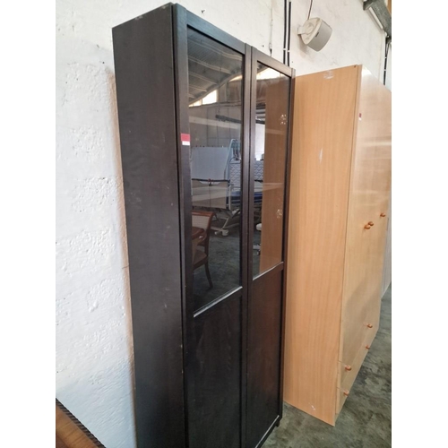 276 - Black-Ash Wood Effect 6-Tier Unit with Part-Glazed Double Doors, (Approx. 80 x 30 x 202cm)