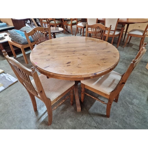 278 - 'Ducal' Round Pine Extendable Pedestal Dining Table (Approx. Ø: 113cm), Made in England, Together wi... 