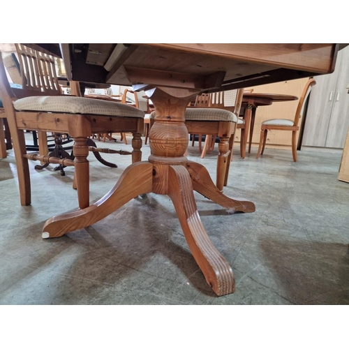 278 - 'Ducal' Round Pine Extendable Pedestal Dining Table (Approx. Ø: 113cm), Made in England, Together wi... 