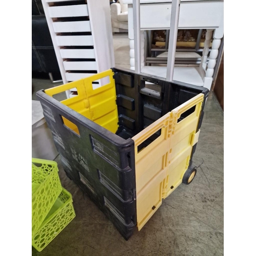 299 - Plastic Collapsible Trolley / Crate on Wheels, Together with Large Qty of Assorted Domestic Plastic ... 