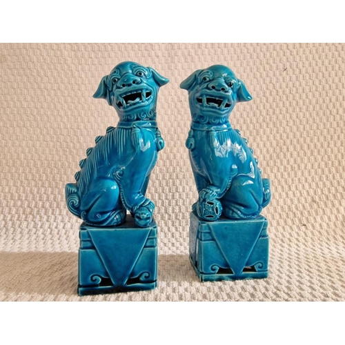 169 - Opposing Pair of Vintage Blue Ceramic Chinese Foo Dogs, (Approx. H: 16cm each), (2)