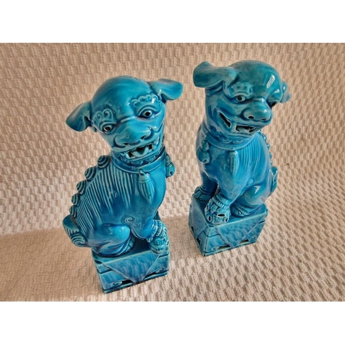 169 - Opposing Pair of Vintage Blue Ceramic Chinese Foo Dogs, (Approx. H: 16cm each), (2)