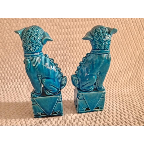 169 - Opposing Pair of Vintage Blue Ceramic Chinese Foo Dogs, (Approx. H: 16cm each), (2)