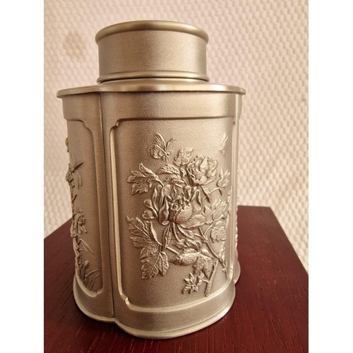 171 - Royal Selangor Pewter Tea Caddy in Wooden Presentation Case, Together with 6oz Hip Stainless Steel &... 