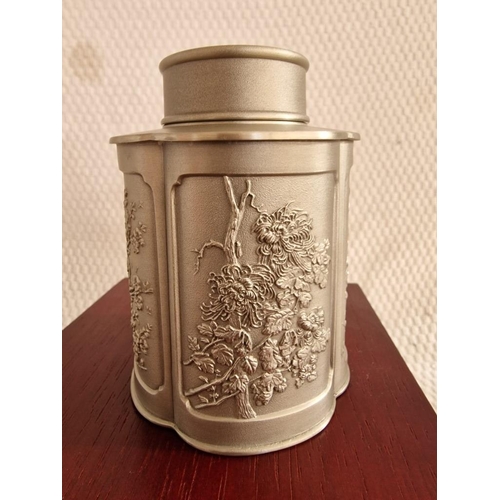 171 - Royal Selangor Pewter Tea Caddy in Wooden Presentation Case, Together with 6oz Hip Stainless Steel &... 