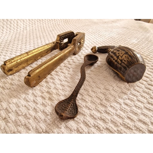 173 - Antique Cast Metal Nutcracker, Acorn Shape Nutcracker and 'Cobra' Spoon, (3)