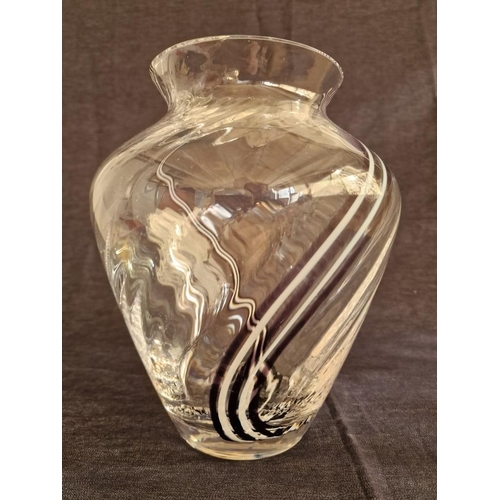 175 - Caithness Flamenco Art Glass Vase with Black & White Ribbon Design, (Approx. H: 23cm)