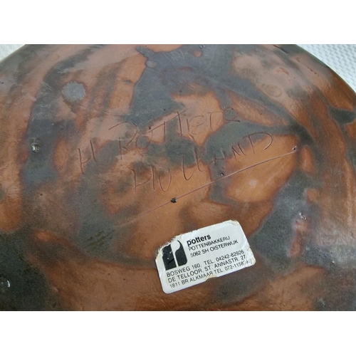 180 - Large Round Pottery Fruit Bowl with Abstract Pattern, by 'Potters' of Holland, (Approx. Ø: 36cm)