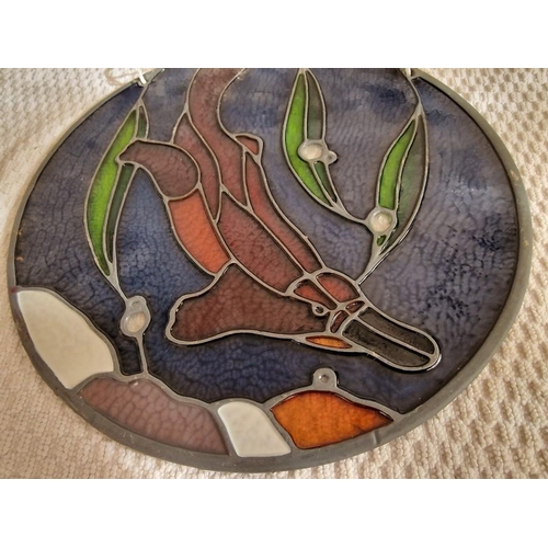 21 - Round Stained Leaded Glass Platypus, (Approx. Ø: 26cm)