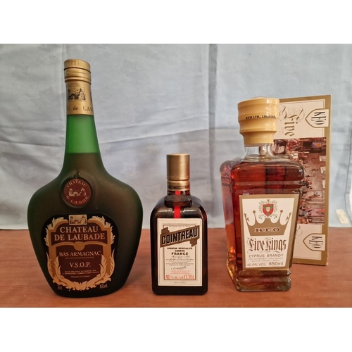 234 - 3 x Bottles of Alcohol; KEO Five Kings Cyprus Brandy (650ml, 40%) with Original Box, Cointreau (0.35... 