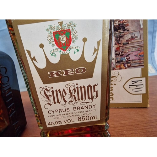 234 - 3 x Bottles of Alcohol; KEO Five Kings Cyprus Brandy (650ml, 40%) with Original Box, Cointreau (0.35... 