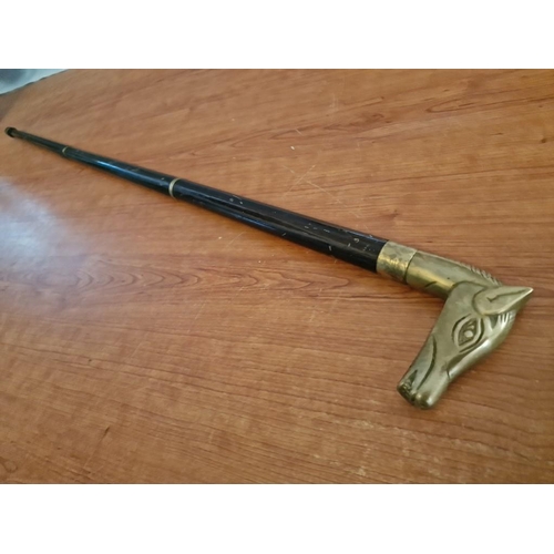 343 - Vintage Walking Stick with Brass Horses Head Handle