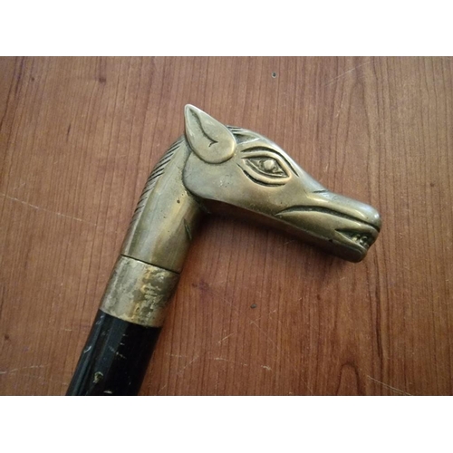 343 - Vintage Walking Stick with Brass Horses Head Handle