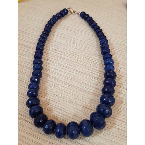 198 - Hand Made Blue Natural Stone (Probably Lapis Lazul) Bead Necklace (L:46cm)