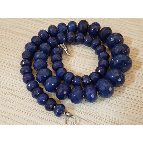 198 - Hand Made Blue Natural Stone (Probably Lapis Lazul) Bead Necklace (L:46cm)