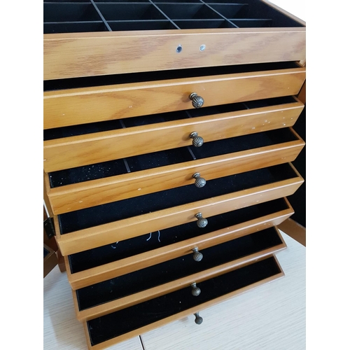 206 - Large Top Table Wooden Jewellery Wardrobe (7 - Drawers and Hooks on the Inside Door), (39 x 41 x 24c... 