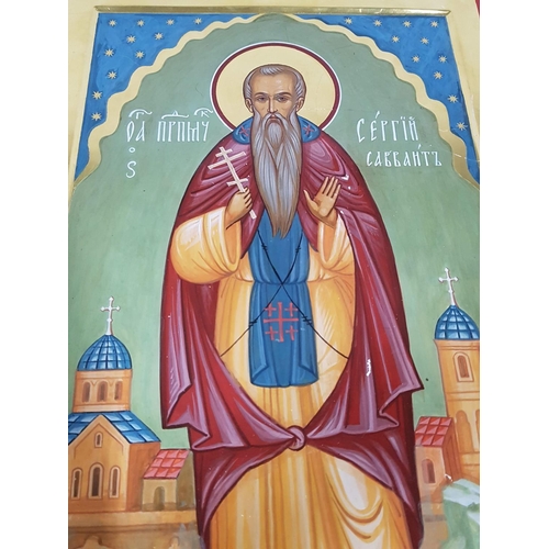 208 - St. Sergius Hand Painted Orthodox Icon (32 x 60cm) by Local Artist Vintage Style Oil on Solid Wood