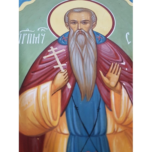 208 - St. Sergius Hand Painted Orthodox Icon (32 x 60cm) by Local Artist Vintage Style Oil on Solid Wood