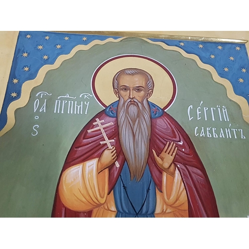 208 - St. Sergius Hand Painted Orthodox Icon (32 x 60cm) by Local Artist Vintage Style Oil on Solid Wood