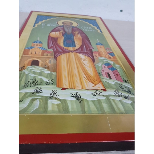 208 - St. Sergius Hand Painted Orthodox Icon (32 x 60cm) by Local Artist Vintage Style Oil on Solid Wood