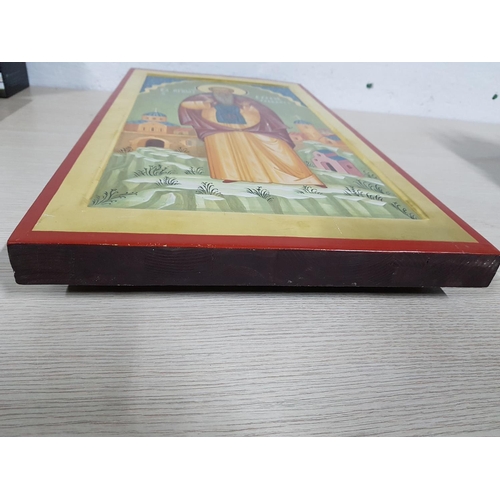 208 - St. Sergius Hand Painted Orthodox Icon (32 x 60cm) by Local Artist Vintage Style Oil on Solid Wood