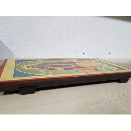 208 - St. Sergius Hand Painted Orthodox Icon (32 x 60cm) by Local Artist Vintage Style Oil on Solid Wood