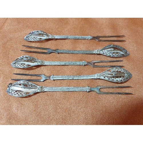 209 - Lefkara Traditional Silver Filigree Basket with 4 - Tea Spoons and 5 x Cake Forks, Total Weight 37.8... 