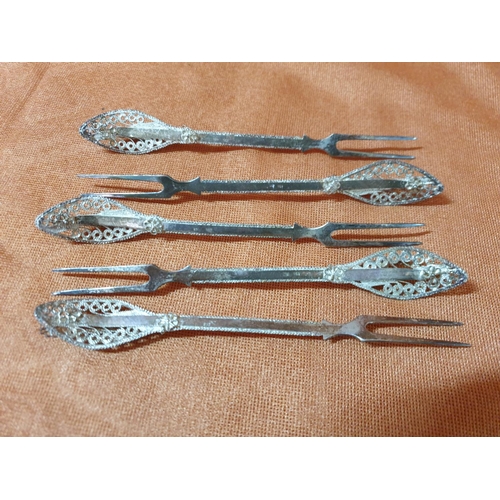 209 - Lefkara Traditional Silver Filigree Basket with 4 - Tea Spoons and 5 x Cake Forks, Total Weight 37.8... 