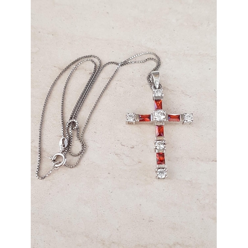 217 - .925 Silver (Cyprus Hallmark) Cross Pendants (4 x 2.5cm) Decorated with 2 - Tone Crystals on Silver ... 