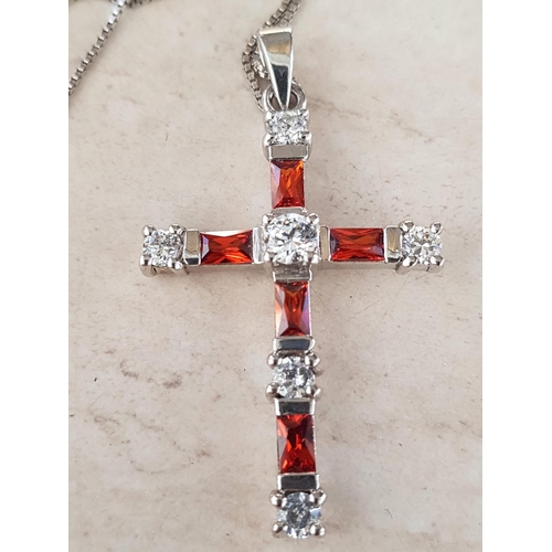 217 - .925 Silver (Cyprus Hallmark) Cross Pendants (4 x 2.5cm) Decorated with 2 - Tone Crystals on Silver ... 