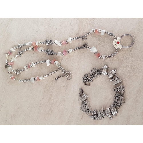 218 - Nurse Jewellery; Bracelet and ID-Necklace / Holder (In Silver Tone with Natural Stones)