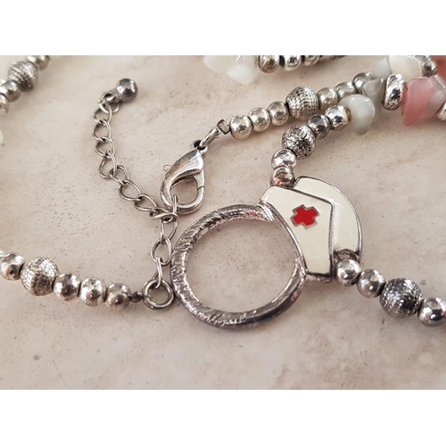 218 - Nurse Jewellery; Bracelet and ID-Necklace / Holder (In Silver Tone with Natural Stones)