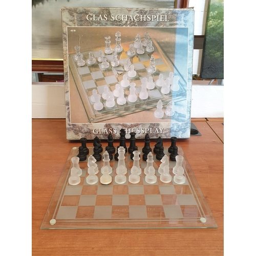 243 - Glass Chess play, Chess Set (32 Chess Men and Chess Board), (35.5 x 35.5cm)