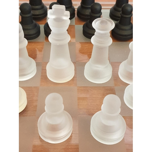 243 - Glass Chess play, Chess Set (32 Chess Men and Chess Board), (35.5 x 35.5cm)