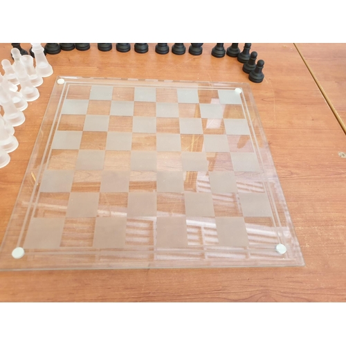 243 - Glass Chess play, Chess Set (32 Chess Men and Chess Board), (35.5 x 35.5cm)