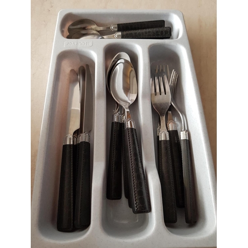 265 - Cutlery Set for 4 with Black Leather Effect Handles (16pcs)