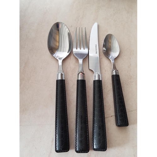 265 - Cutlery Set for 4 with Black Leather Effect Handles (16pcs)