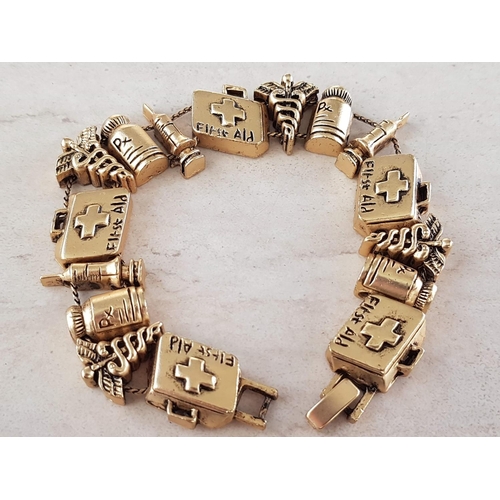 307 - Nurse Jewellery Gold Tone Charm Bracelet (L:18.5cm)