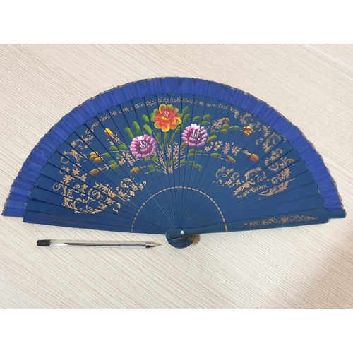 317 - Hand Painted Spanish and Japanese Style Various Fans; Red, Blue and Black Together with One Other So... 