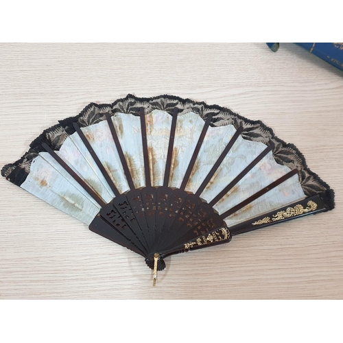 317 - Hand Painted Spanish and Japanese Style Various Fans; Red, Blue and Black Together with One Other So... 