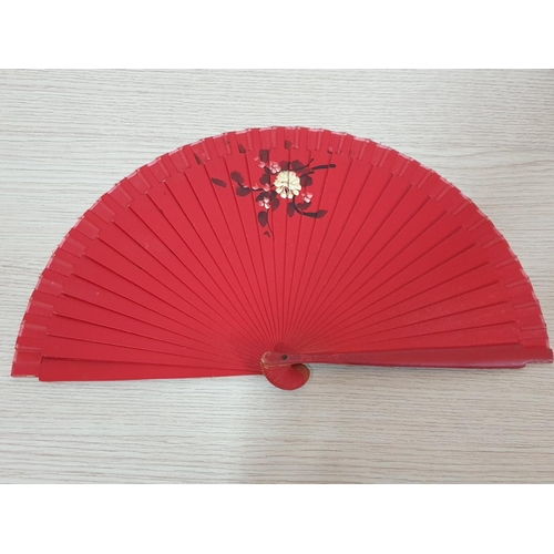 317 - Hand Painted Spanish and Japanese Style Various Fans; Red, Blue and Black Together with One Other So... 